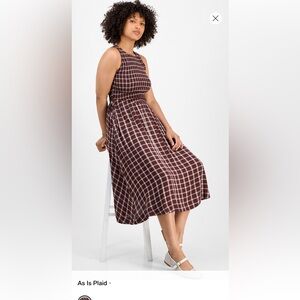 As Is Plaid Brown Midi Dress